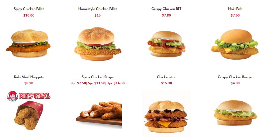 chicken and fish in Wendy's nz Menu